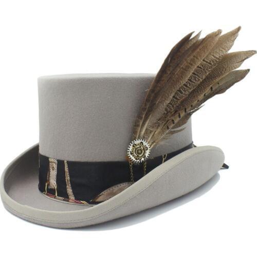 15CM Top Hat Women Men Steampunk Top Hat With Handmade Leather Wool Fedoras Hat / Cylinder Hat/ Chimne