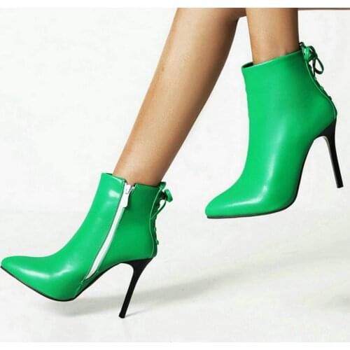 2021 Women Ankle Boots Fashion Pointed Toe Thin High Heel Ladies Short Boots Dress Side Zipper Womens Boots Black Green Yellow