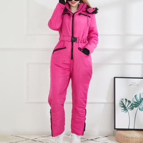 Women Fashion Ski Jumpsuit Winter Suit Snowboarding Suit Winter Hooded Faux Fur Jacket Winter Warm Pants Winter Suit