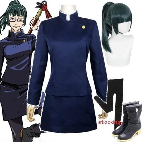 Anime Jujutsu Kaisen Cosplay Costume Maki Zenin Wig Top Skirt Zen in Maki Halloween Christmas Party Uniform Women Men wig shoes