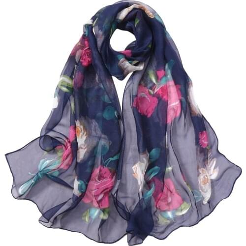 Women Roses Printing Sunscreen Chiffon Long Soft Wrap Scarf Simulation Silk Shawl Scarves Fashion Spring/summer Бандана Шарф