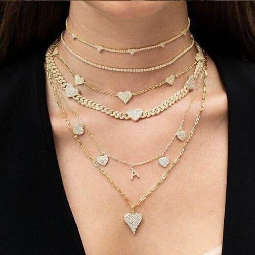 New Korean Sweet Love Heart Choker Necklace Statement Girl friend Gift Cute Gold tennis chain cz Necklace Jewelry Collier Femme