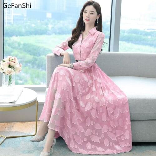 2021 New Spring Autumn Women Dresses Long Sleeve Jacquard Chiffon Casual Dress Fashion Elegant Slim Office Lady Dresses Robe