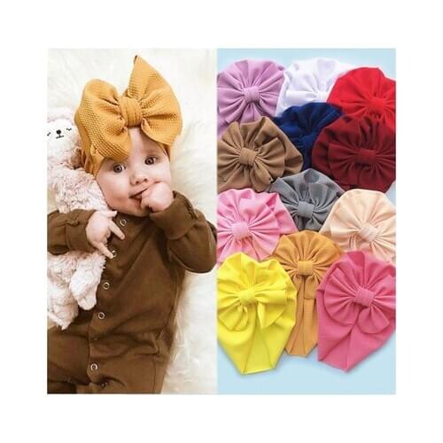 2020 Baby Stuff Accessories Baby Girl Hat With Bow Knot Infant Beanie Solid Big Bowknot Cap For Girls Kid Hats