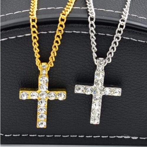 2020 new arrival fashion silver color cross necklace jewelry women wedding shiny CZ zircon crystal pendant necklace party gift