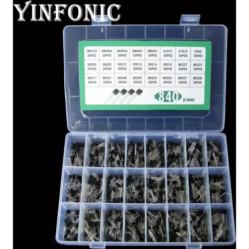 24values x35pcs 840pcs total NPN PNP DIP transistor kit box 2N2222 C1815 BC547 S8050 2N3904 BC337 S9015 2N3906 S9014 A1015 BC550