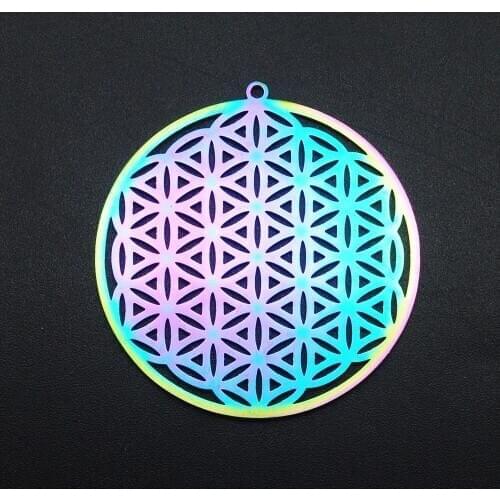 5pcs/lot 100% Stainless Steel Rainbow Flower of Life Yoga DIY Earring Charm Pendant Wholesale OEM Order Top Quality