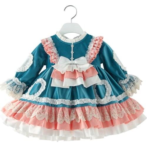 Girl Velvet Spanish Dress infant Lolita Princess Ball Gown for Baby Girls Christmas New Year Robe Children Boutique Dresses