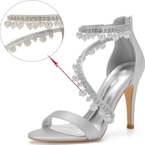 White Pearl Tassel Women High Heel Open Toe Bride Wedding Sandals Zipper Back Strap Satin Evening Party Pumps Summer