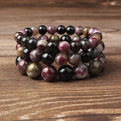 Lingxiang 4/6/8/10/12mm Popular color tourmaline bracelet yoga elastic string bracelet jewelry for both men and women