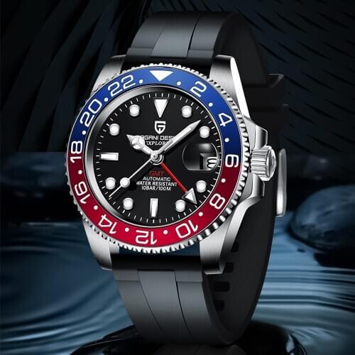 PAGANI DESIGN Brand Mens Casual Mechanical Watch GMT 100M Waterproof Sapphire Glass Fashion Business Watches montre homme clock
