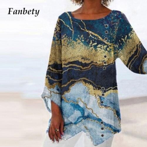 Autumn Elegant Print Lady Top Blusa Women Casual Long Sleeve O Neck Shirt Blouse Vintage Loose Irregular Hem Pullover Shirt 2021