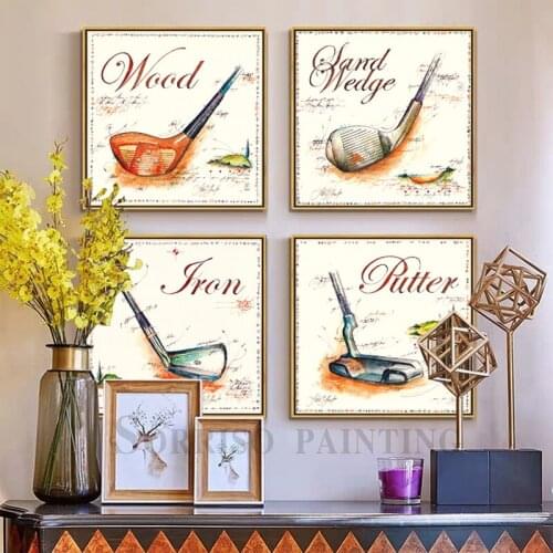 Europe Golf Clubs 4 Pieces Canvas Painting Dining Wall Art Hallway Posters And Prints Pictures For Living Room Home Study Decor