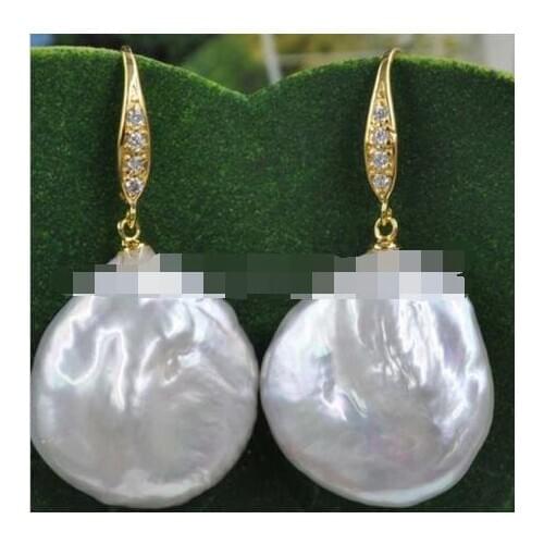 Smooth luster 20mm Similar Baroque FW pearl earring 925 silver