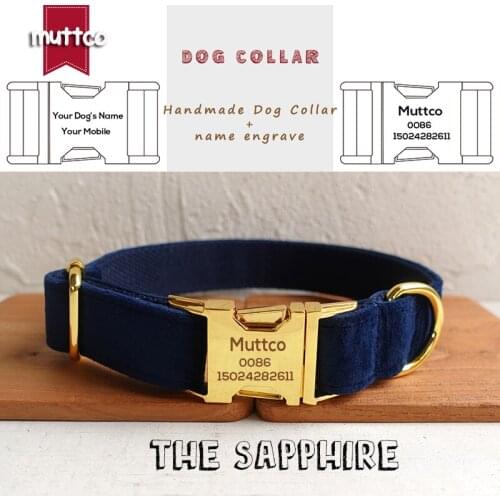 MUTTCO personalized pet ID tag dog collar THE SAPPHIRE engraved neck strap customized nameplate pet products 5 sizes UDC078B