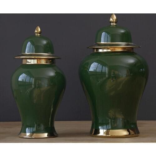 Jingdezhen Ceramic Ginger Jar green white Color Glaze Table Vase Home Storage pot Living Room Decoration porcelain temple jar
