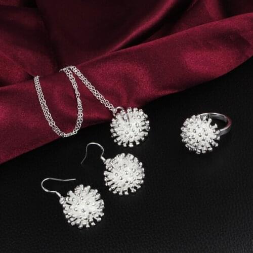 925 sterling Silver beautiful Fireworks Jewelry set Pendant necklace earrings rings for women Fashion brands Party Holiday gifts