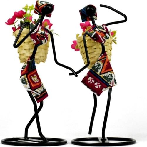 Creative iron figure flower arrangement tea picking sisters flower arrangement flower desktop dried flower decoration ornaments