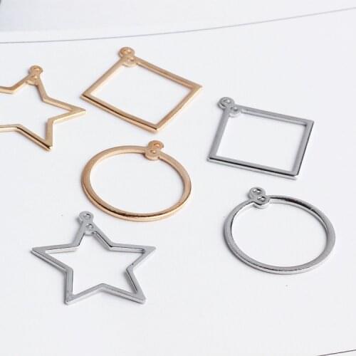 Copper minimalist DIY geometry, double holes, five pointed stars, round, square pendants, earrings handmade jewelry, accessories