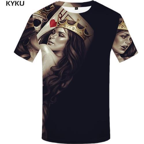 KYKU Card T-shirt Men Black Skull T Shirt Anime Clothes Beauty 3d Printed Tshirt Funny T Shirts King Punk Rock Mens Clothing New
