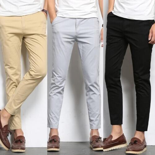 Men Slim Dress Pants Smart Casual Long Suit Pants Men Casual Solid Color Elastic Pockets Thin Long Straight Trousers Suit Pants