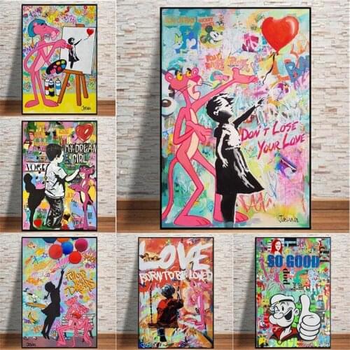 My Drean Graffiti Wall Art Poster Canvas Figure Painting Pink Panther And don`t lose your LOVE Posters and Print Bedroom Decor