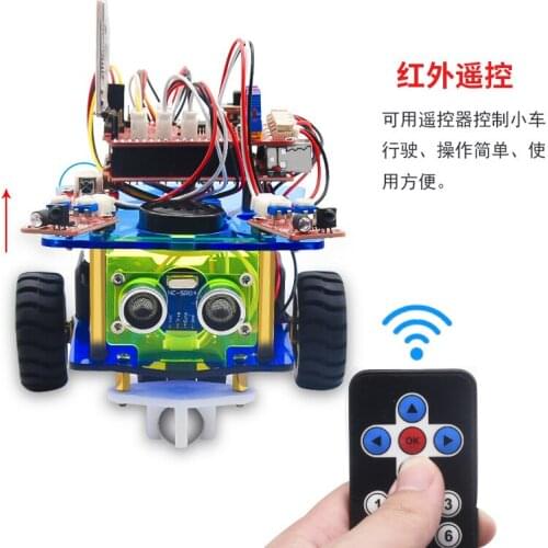 Desktop mini bluetooth smart car kit tracking obstacle avoidance infrared remote control DIY based on arduino
