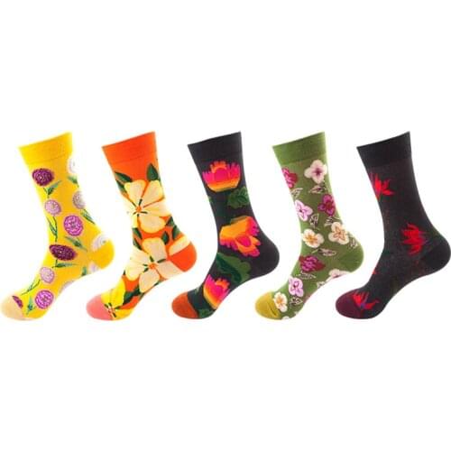 5 Pairs/Set Harajuku Socks Woman Cartoon Dog Avocado Sushi Fashion Man Socks Cotton Breathable All-match Skateboard Couple Sox