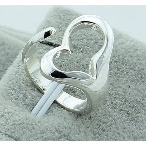 2021 New Style Handwork Creativity Hollow Out Love Heart Ring Fashion Women Silver Plated Opening Ring Charm Women Party Jewelry