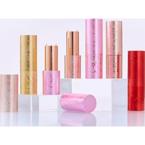 Wholesale Empty 12.1 elegant and delicate lines brushed round magnetic lipstick tube 30pcs