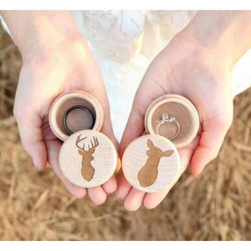 Custom Buck and Doe Engraved Wood rustic Wedding Couples Ring keepsake bearer Boxes engagement party favors Gift for Couples