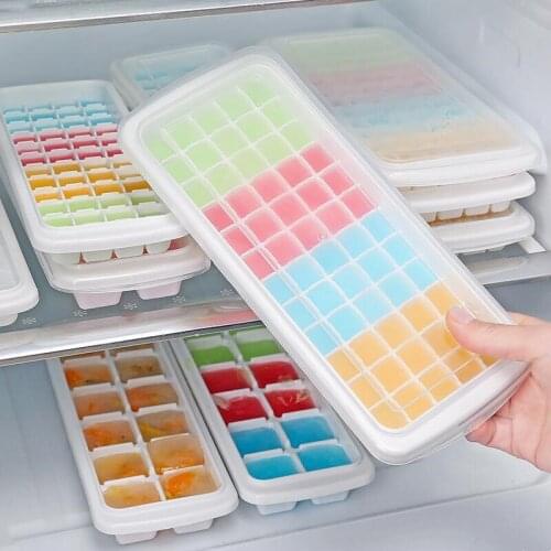 12/48/60 Grids Ice Cube Tray Plastic Ice Cube Maker Food Grade Mold for Whiskey Cocktail Juice Ice Mould With Lid Kitchen Tool