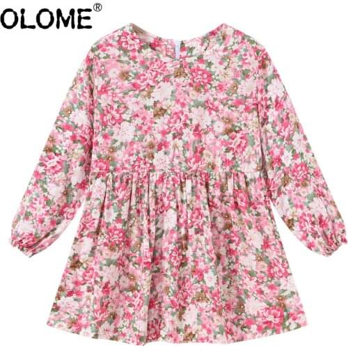 Girls Sweatshirt Dress Flora Long Sleeve Dress Ethnic Kid Girl Bust Skirt Children Summer Clothing OLOME Fashion Toddler Clothes