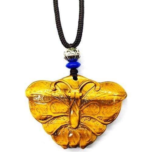 SHIYM Butterfly Pendant Tiger Eye Stone Butterfly Pendant Good Fortune Amulet Lucky Pendant Man Amulet Charms Jewelry