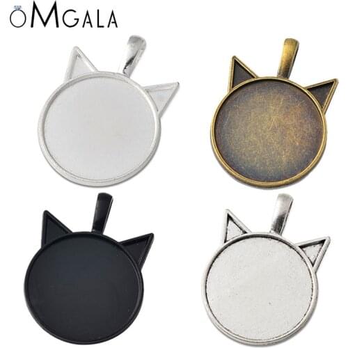 DIY Jewelry Making 10PCS Cat Ears Shape Setting Charms Cabochon Cameo Base Tray Bezel Blank 25mm Round Glass Pendant Necklace