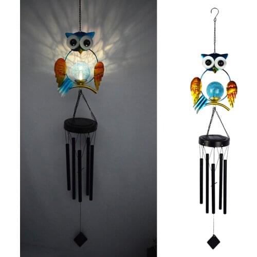 Hanging Owl Solar Wind Chime Color Changing Indoor Courtyard Lawn Festival Ornament Craft Art Gifts for Friends Family