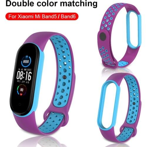 For Xiaomi Mi Band 6 Strap Silicone Double Color Breathable Wristband Miband 5 Band6 Band5 Miband5 Miband6 Smartband Accessories