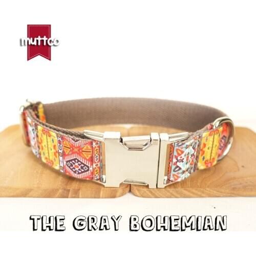 MUTTCO retailing self-design pleasing dog collar THE GRAY BOHEMIAN unique folk style dog collars and leashes 5 sizes UDC051