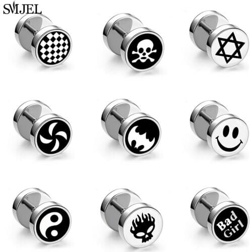 1Pc Punk Black Multiple Styles Stainless Steel Stud Earrings For Men Women Gothic Hip Hop Ear Jewelry Skull Star Studs 2021