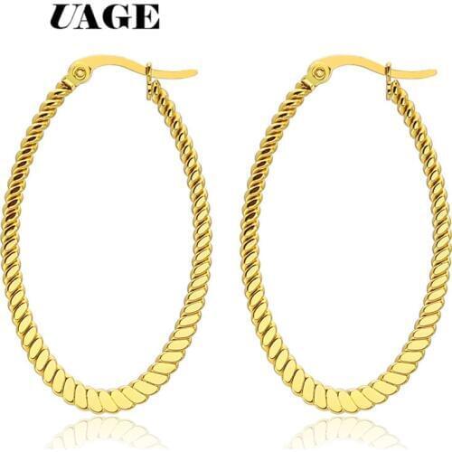 UAGE Top Quality Titanium Steel Oval Shape Smooth Surface Classic Creole Earrings Ellipse Shape Hoop Earring For Woman Jewelry