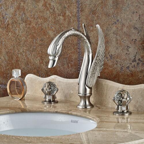 Taller Swan Shape Dual Handle Basin Mixer Faucet Widespread Nickel Brushed Bathroom Sink Hot Cold Taps