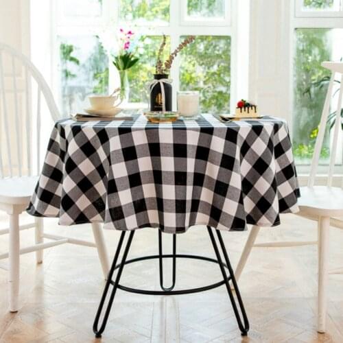 Modern Simple Red And Black Plaid Round Tablecloth Home Classic Imitation Cotton Linen Cloth Art Party Table Decoration Cloth