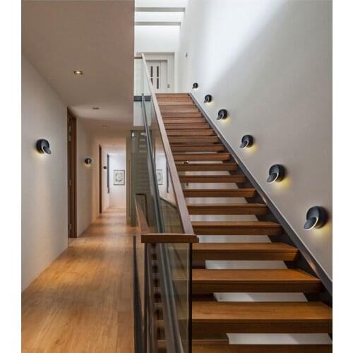 LED creative wall lamp 360 degree rotation adjustable white black modern aisle round LED wall lamp Drop shipping