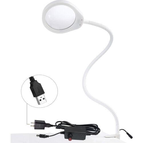 USB LED Magnifier Flexible Table Clamp Reading/Welding Large Lens Magnifying Glass Top Desk Optical Instruments