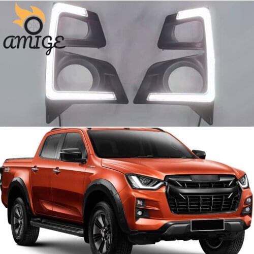 Amige 12V LED Daylights For ISUZU D-Max DMAX Pickup 2020 Dynamic Yellow Turn Signal DRL Car Daytime Running Light Foglamps