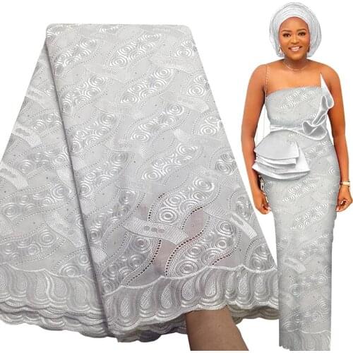 Fabricbob Latest African Lace Fabric 5 Yards 2021 High Quality Nigerian Party Embroidery Cotton Swiss Voile Lace Fabric