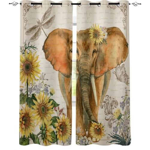 Elephant Sunflower Dragonfly Butterfly Vintage Blackout Curtains Bedroom Blinds Drapes Window Curtains For Living Room