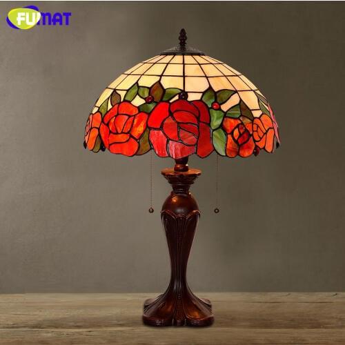 FUMAT Stained Glass Lamp European Style Table Lamp Bedside Lamp Retro LED Luxury Warm Lights For Living Room Table Lamp LED