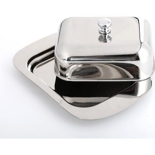 Realand Luxious Stainless Steel Butter Dish Box Container Shiny Cheese Server Storage Keeper Tray with Easy to Hold Lid