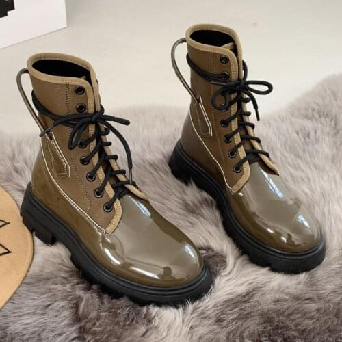 Women Boots 2021 New Lace-Up Platform Shoes Woman Pu Leather Casual Thick Heel Motorcycle Boots Women British Fashion Booties